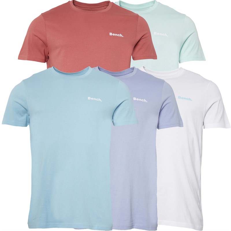 Bench Mens Danville Five Pack T-Shirts Washed Red/White/Sky/Lavender/Mint