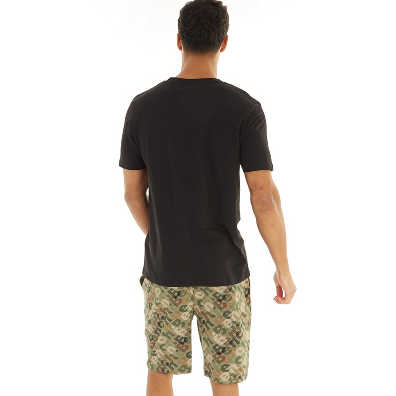 Bench Herre Poria T-shirt og Shorts Loungewear Sæt Sort/Khaki/AOP