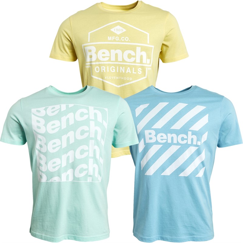 Bench Mens Farris Three Pack T-Shirts Sky/Yellow/Mint