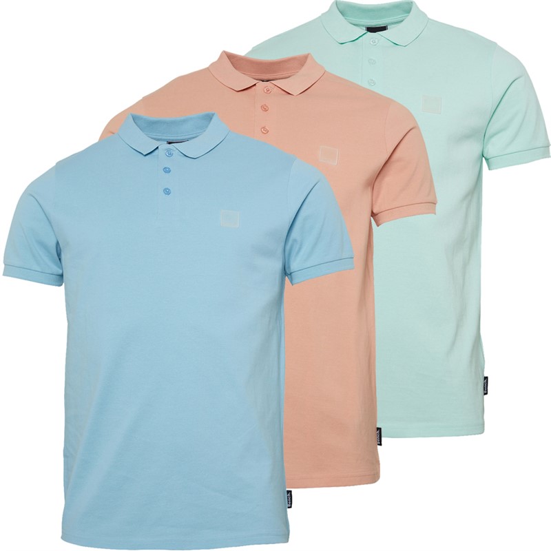 Buy Bench Mens Drex Three Pack Polo Shirts Mint Sky Pastel Coral