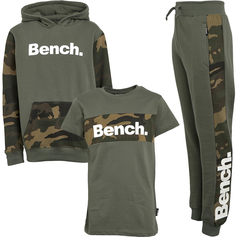 Bench Boys Curfen T-Shirt Jogger And Hoodie Set Khaki