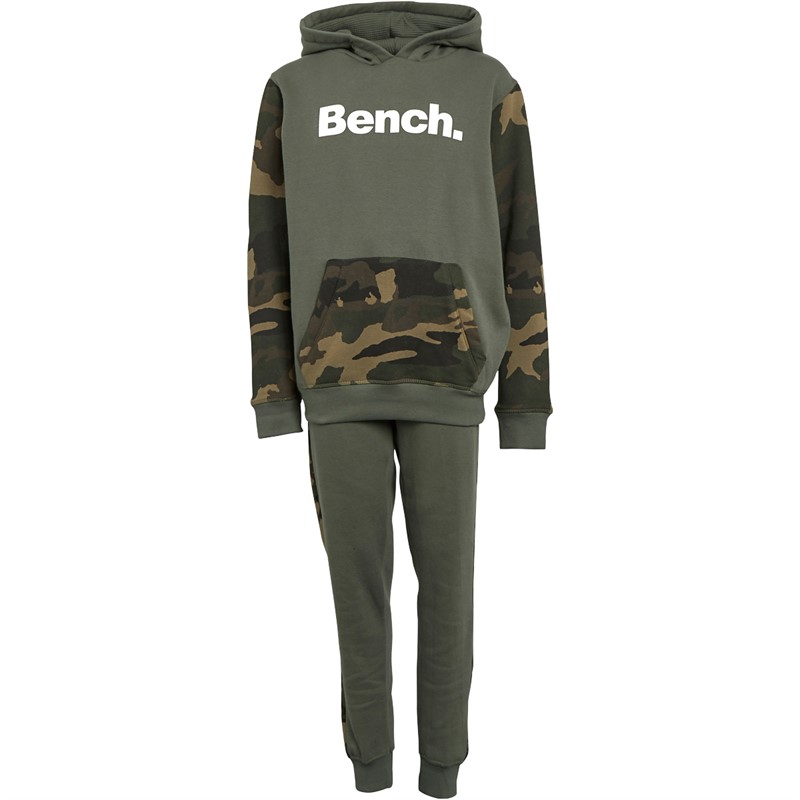 Bench Boys Curfen T-Shirt Jogger And Hoodie Set Khaki