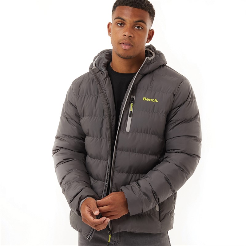 Buy Bench Mens Gaudino Hooded Puffer Jacket Dark Grey