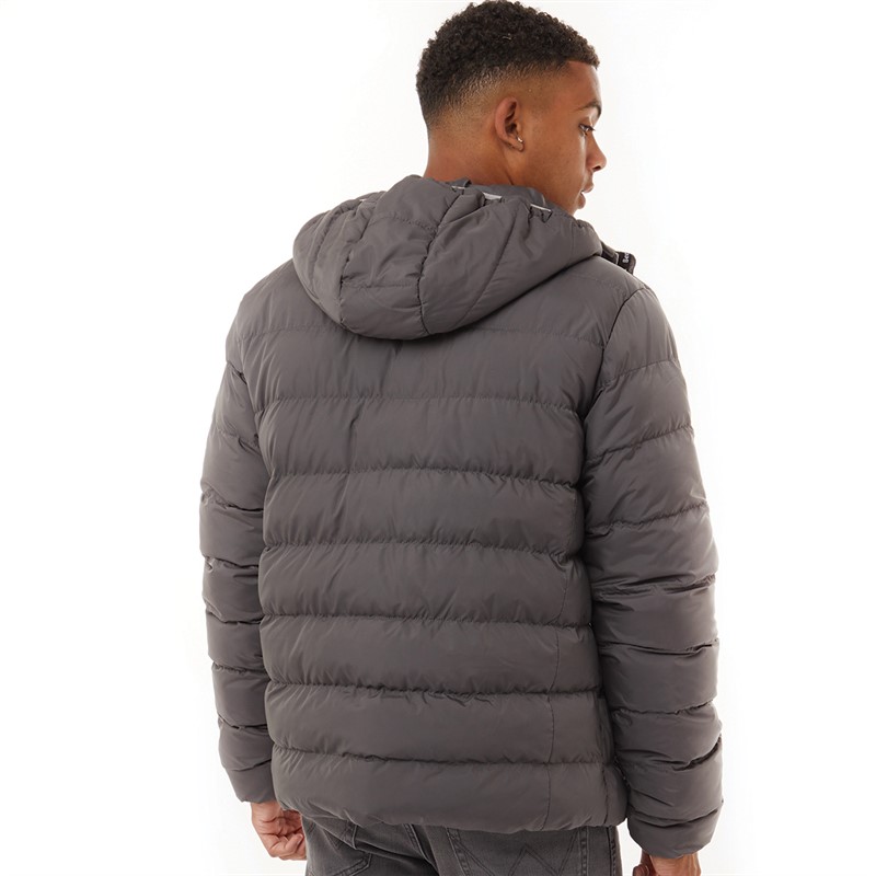 Bench Mens Gaudino Hooded Puffer Jacket Dark Grey