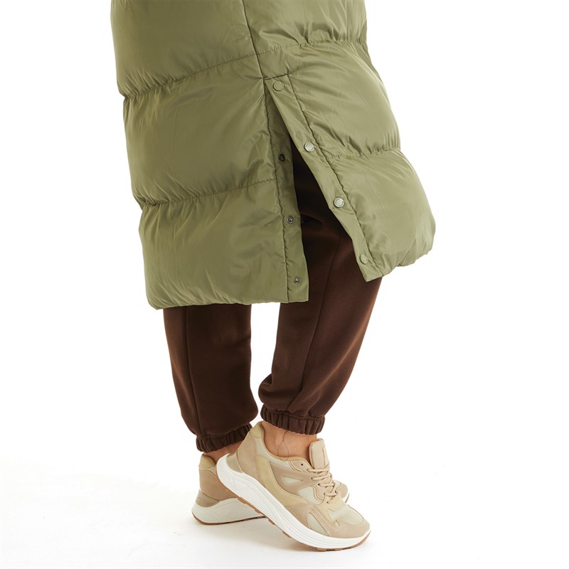 Bench Womens Dans Long Hooded Puffer Jacket Khaki