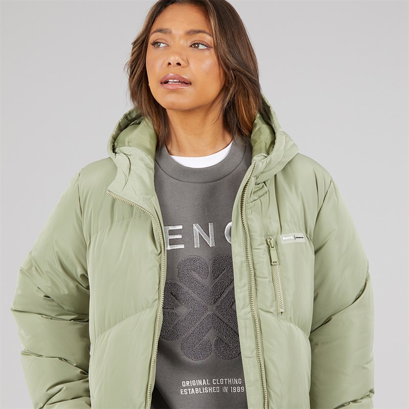 Bench Womens Eloraina Long Hooded Puffer Coat Light Khaki