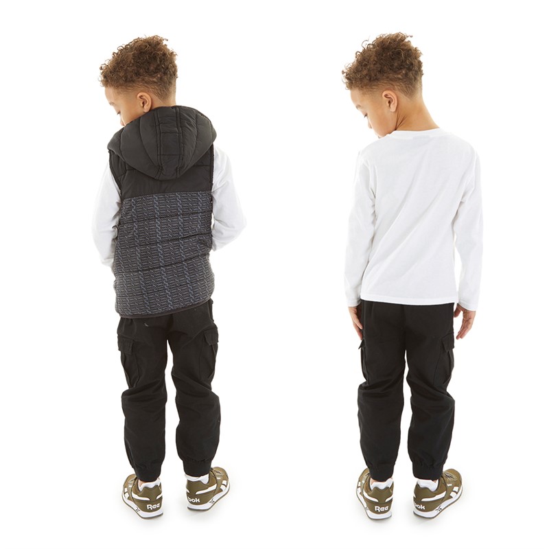 Bench Boys Puffer Gilet T-Shirt And Cargo Trousers Set Black