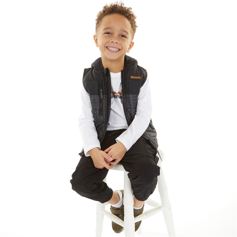 Bench Boys Puffer Gilet T-Shirt And Cargo Trousers Set Black