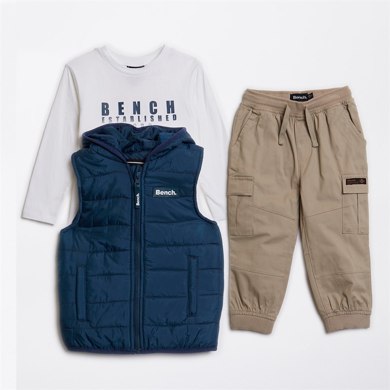 Bench Boys Puffer Gilet T-Shirt And Cargo Trousers Set White