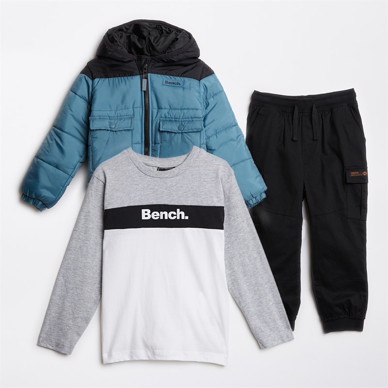 Bench Boys Puffer Coat T-Shirt And Cargo Trousers Set Black