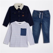 Bench Boys Cord Jacket, Long Sleeve Top & Jeans Set Navy