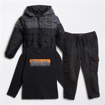 Bench Ensemble Garçon : Blouson Puffer Manches Longues, T-shirt et Jean Noir