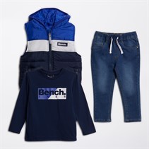 Bench Boys Puffer Gilet T-Shirt And Jeans Set Blue