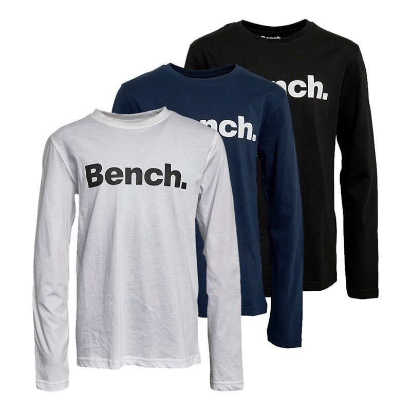 Bench Jongens Virendo Drie Pack Lange Mouw Lounge T-Shirts Zwart/Wit/Marineblauw