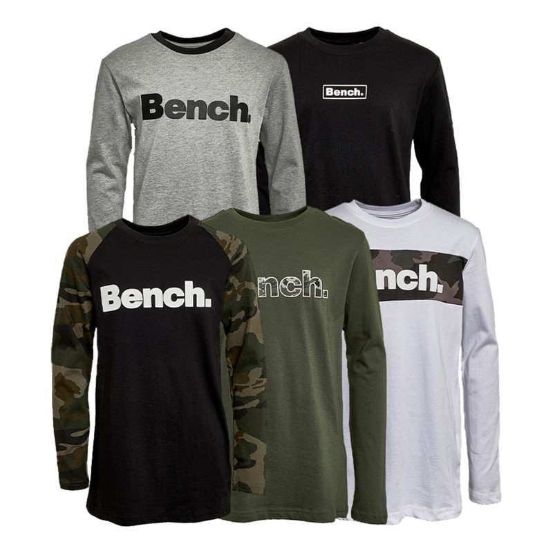 Bench Boys Plansur Five Pack Long Sleeve Tops Black/Khaki/Grey Marl/White/Black