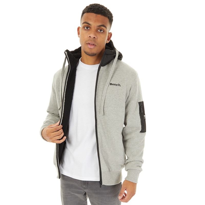 Bench Mens Avett Knitted Hoodie Grey Marl