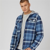 Bench Mens Trisso Long Sleeve Padded Shirt Navy/Denim/Sky/White Check