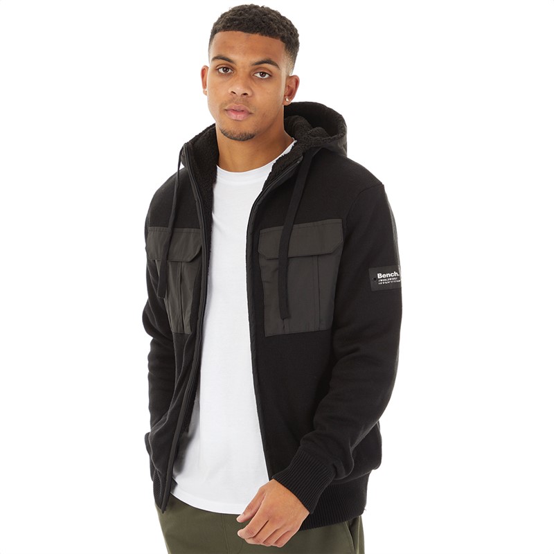 Buy Bench Mens Minski Knitted Hoodie Black