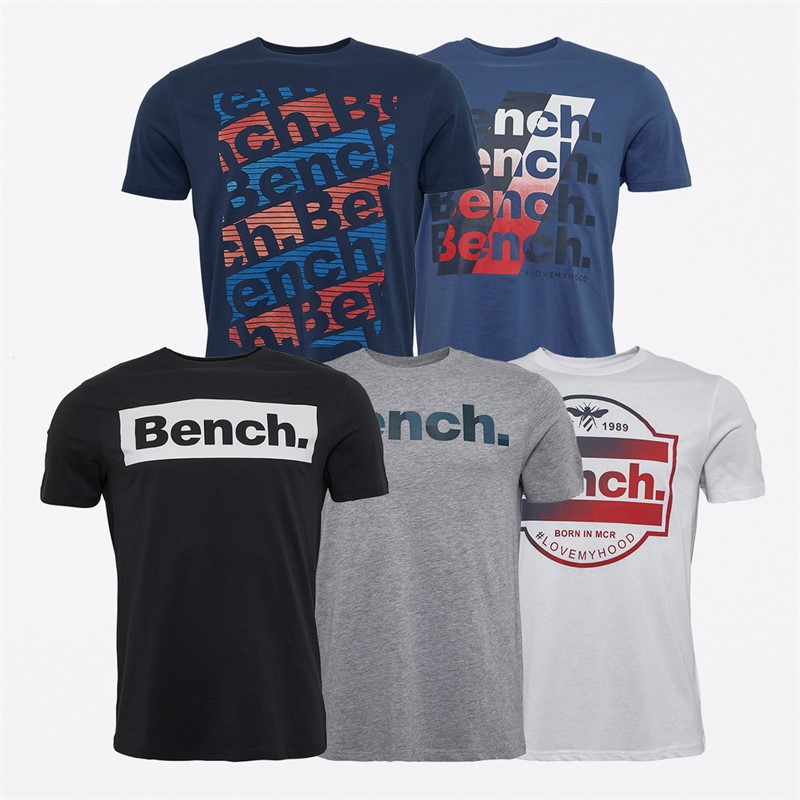 Bench T shirts Homme Beoley Pack de 5 Bleu Moyen Blanc Noir Gris Chine Marine