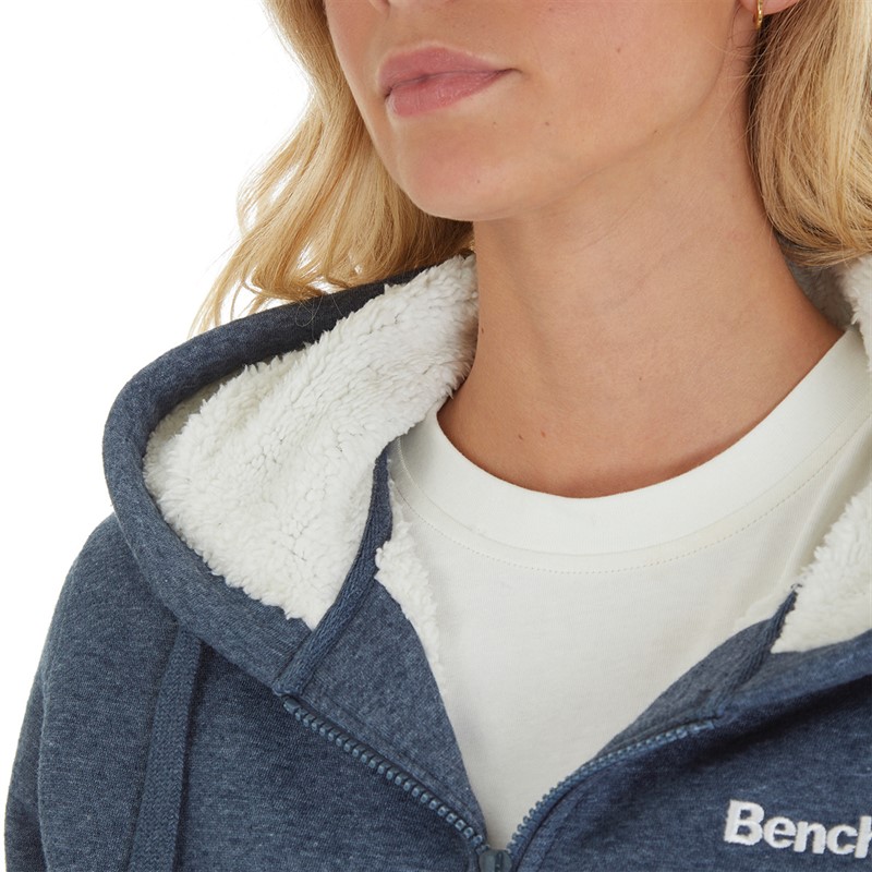 Bench Womens Mintz Teddy Lined Zip Thru Hoodie Navy Marl