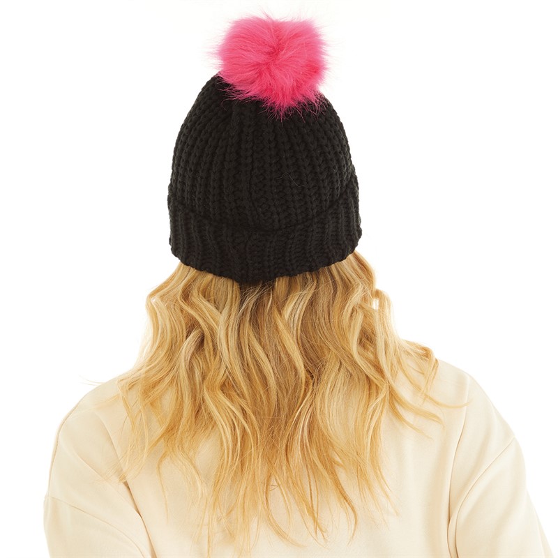 Bench Womens Lewwy Faux Fur Pom Hat Black