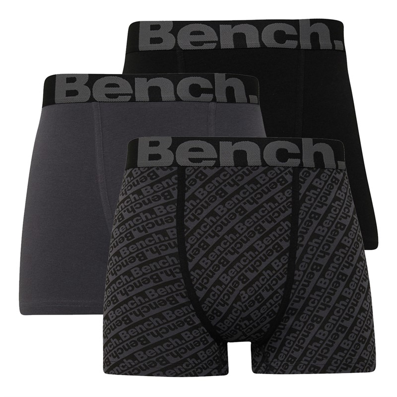 Bench Mens Vildar Three Pack Boxer Shorts Black AOP/Black/Dark Grey