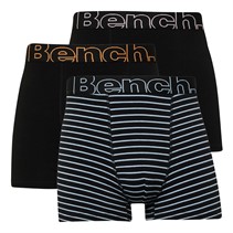 Bench Mens Rusby Three Pack Boxer Shorts Yarn Dyed Stripes/Black/Black