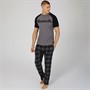 Bench Herren Dunnit Loungewear T-Shirt und Flanellhose Set Stahl Grau/Schwarz Karo