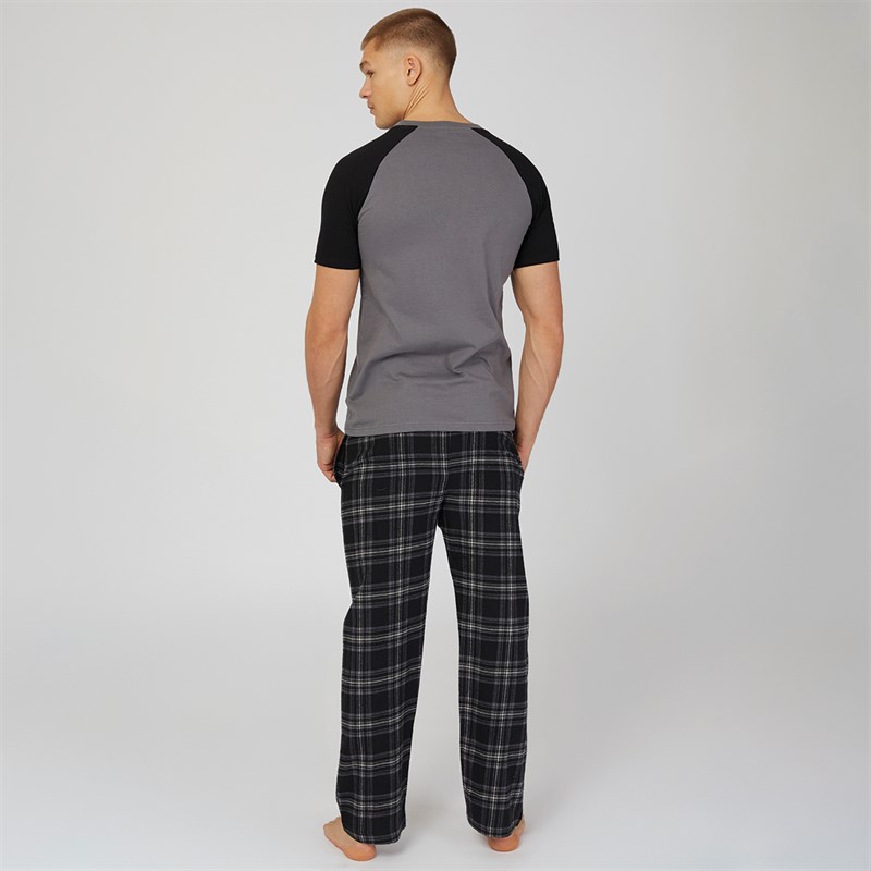 Bench Mens Dunnit Loungewear T-Shirt And Flannel Pants Set Steel Grey/Black Check