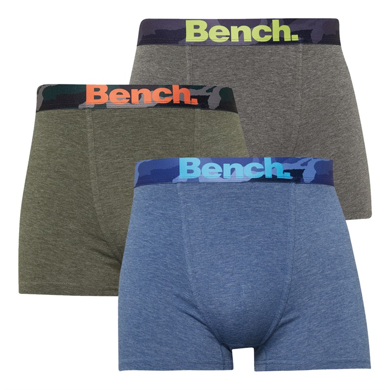 Bench Shorts boxer Homme Geloa en trois pièces, Gris chiné/kaki chiné/denim chiné