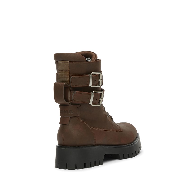 Bench Womens Tatton Buckled Biker Boots Brown