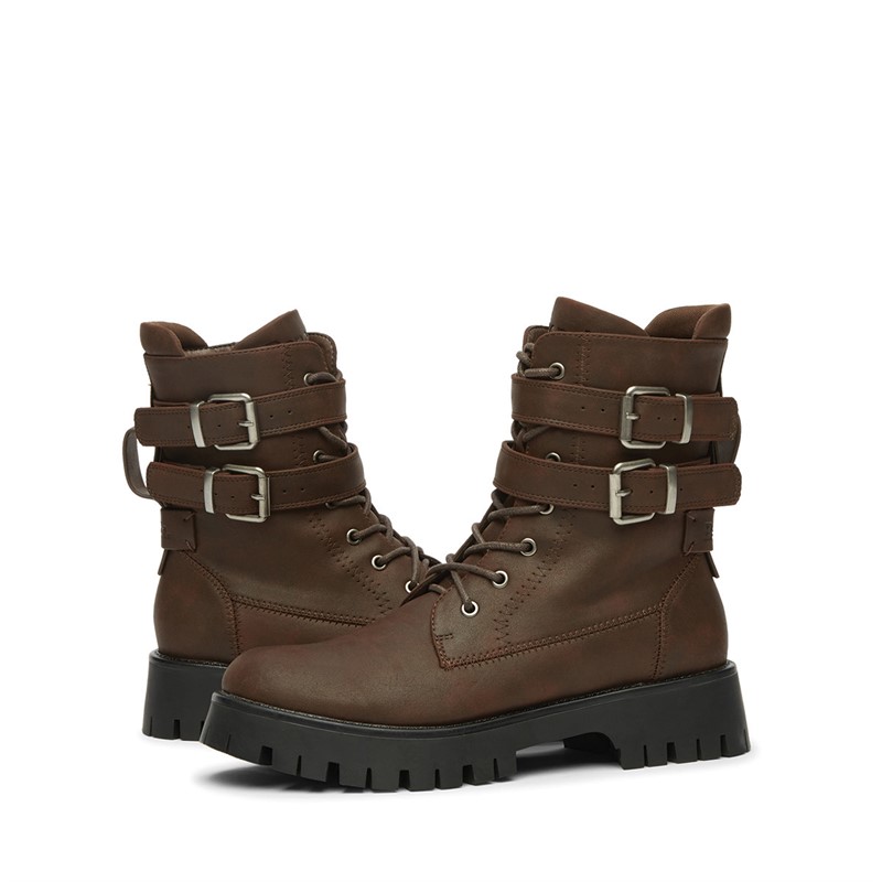 Bench Womens Tatton Buckled Biker Boots Brown