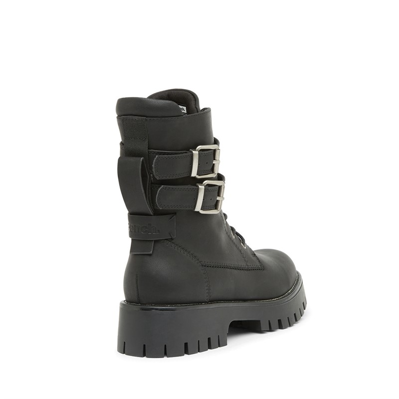 Bench Womens Tatton Buckled Biker Boots Black