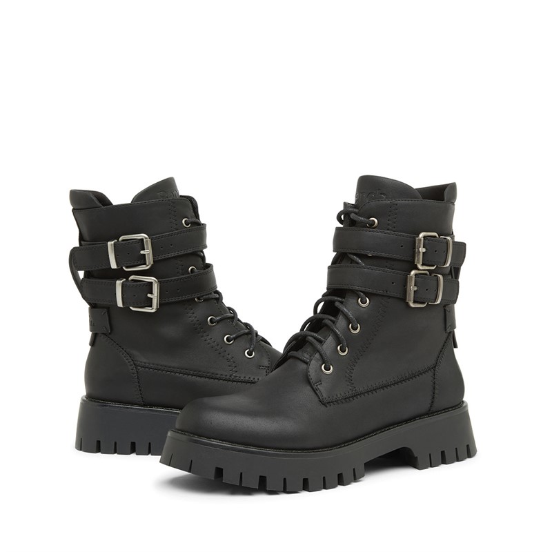 Bench Womens Tatton Buckled Biker Boots Black