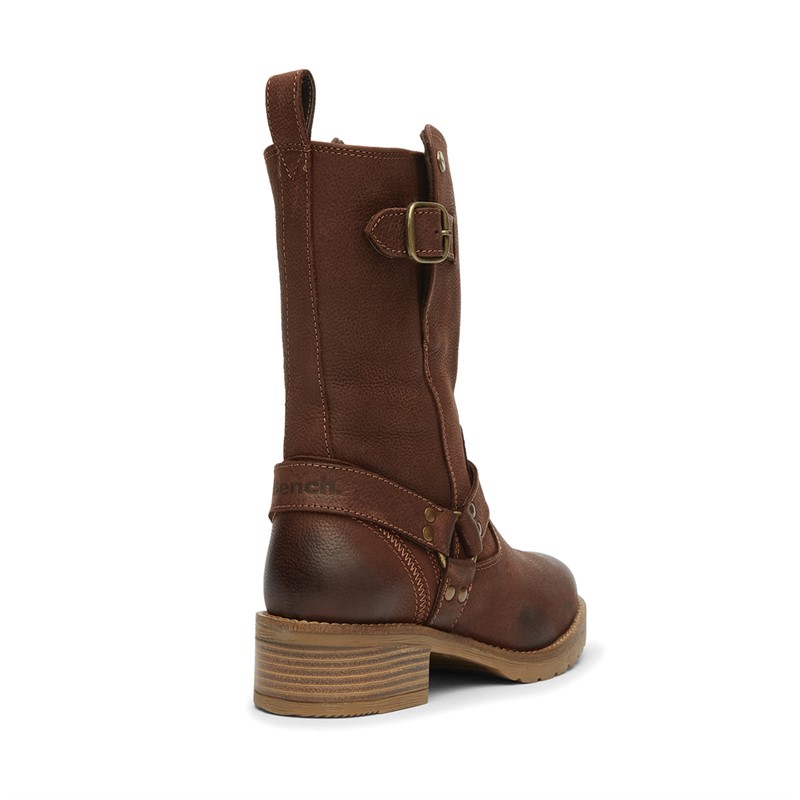 Bench Womens Wardour Buckled Biker Boots Brown