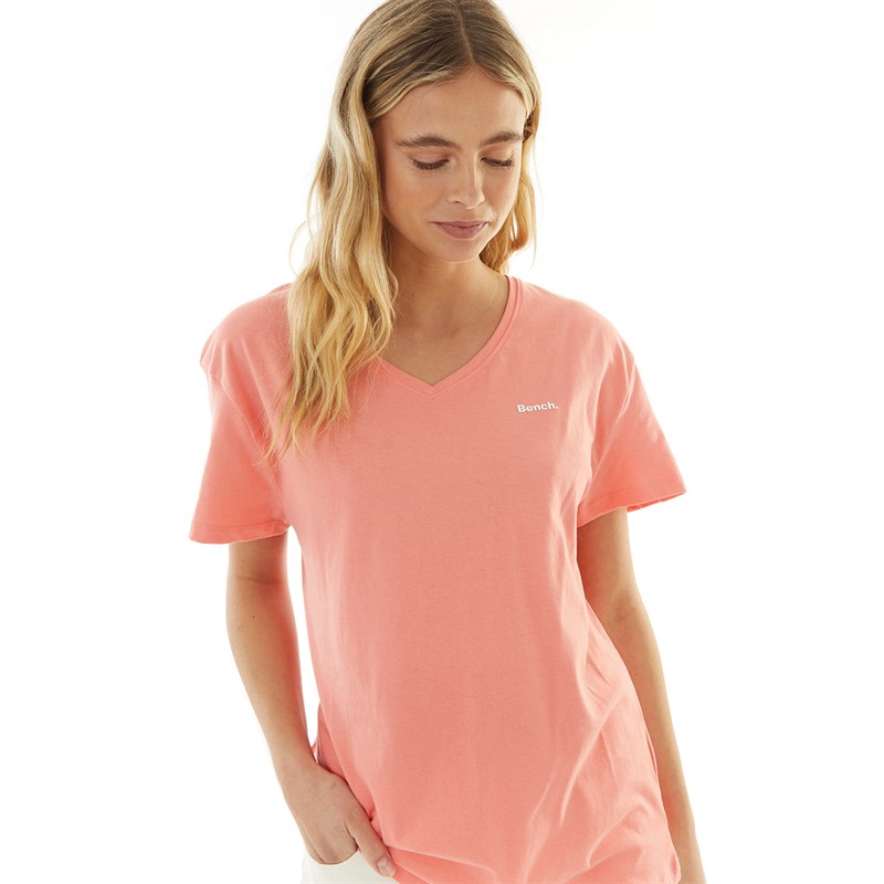 Bench Womens Zaya V-Neck T-Shirt Coral