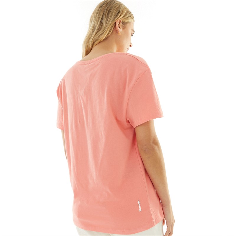 Bench Womens Zaya V-Neck T-Shirt Coral