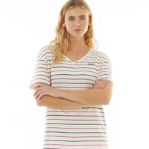 Bench Womens Zaya V-Neck T-Shirt White Stripe