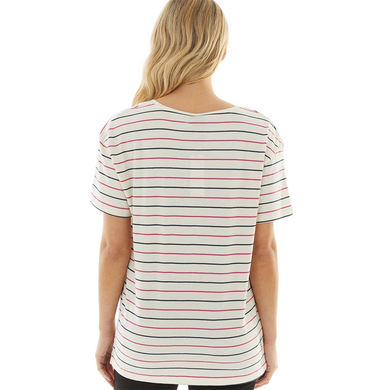 Bench Womens Zaya V-Neck T-Shirt White Stripe