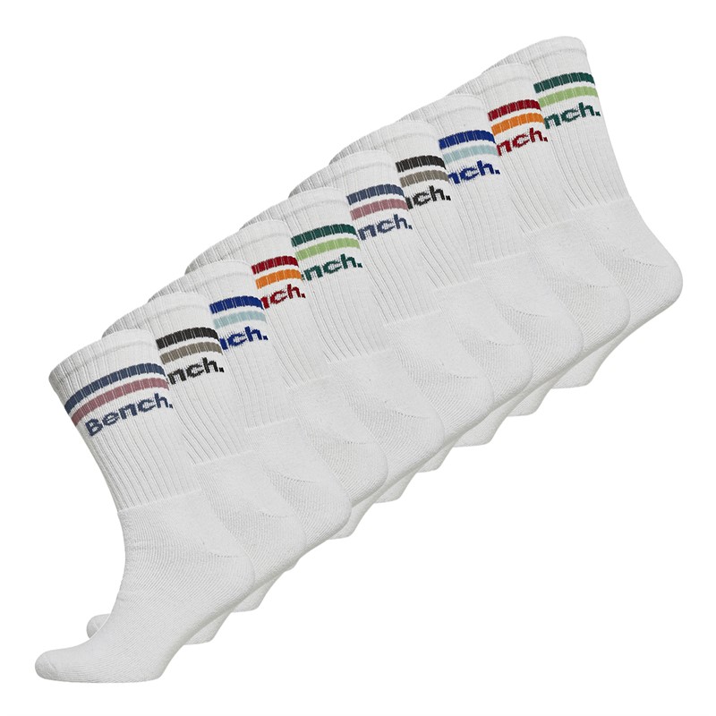 Bench Mens Sunga Ten Pack Crew Socks White