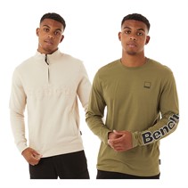 Bench Herren Masbo 1/4 Zip Sweatshirt und Langarm Oberteil Mehrfach Pack Set Stein/Hell Khaki