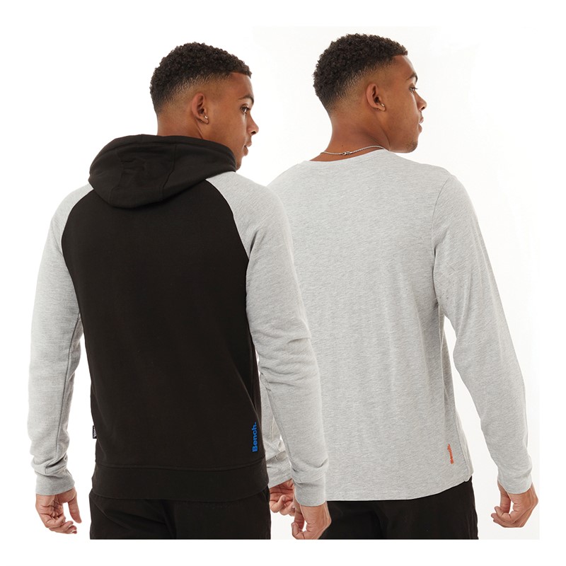 Bench Herren Manond Hoodie und Langarm-Oberteil Mehrfachpack Set Schwarz/Grau meliert