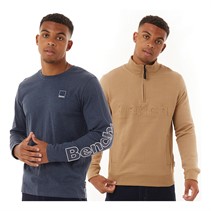 Bench Herren Basmond 1/4 Zip Sweatshirt und Langarm Oberteil Multipack Set Braun/Marine Melange