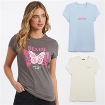 Bench Damen Charlotte Drei Pack Grafik T-Shirts Hellblau / Anthrazit / Weiß