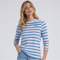 Bench Womens Auborn Long Sleeve T-Shirt White/Light Dusky Pink/Green/Blue/Navy Stripe