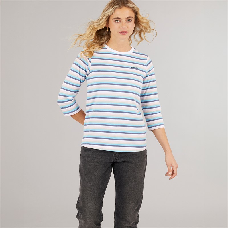 Bench T-shirt à manches longues Femme Auborn rayé blanc/rose pâle/vert/Bleu/Marine