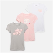 Bench Damen Lolah Drei Pack Graphic T-Shirts Pink/Silbergrau/Weiß