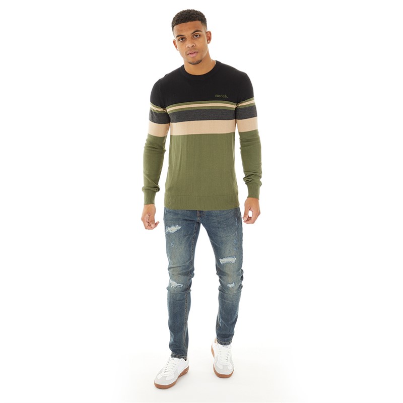 Bench Mens Rubenz Crew Neck Jumper Khaki