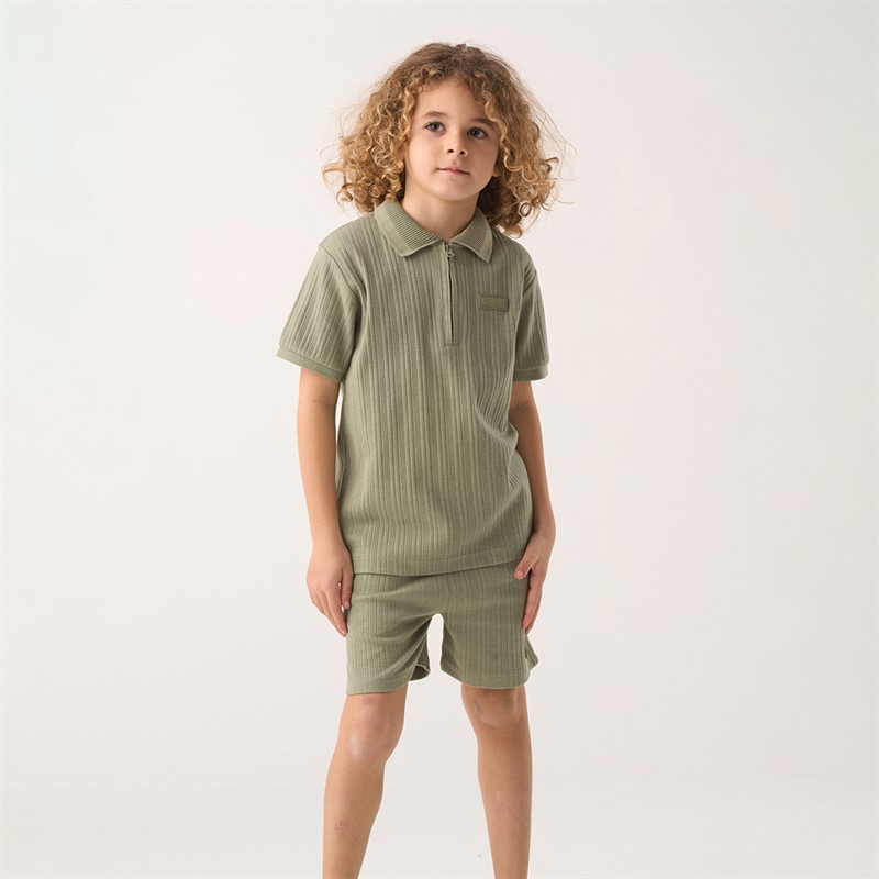 Bench Boys Ribbed Polo Shirt And Shorts Co-Ord Set Green