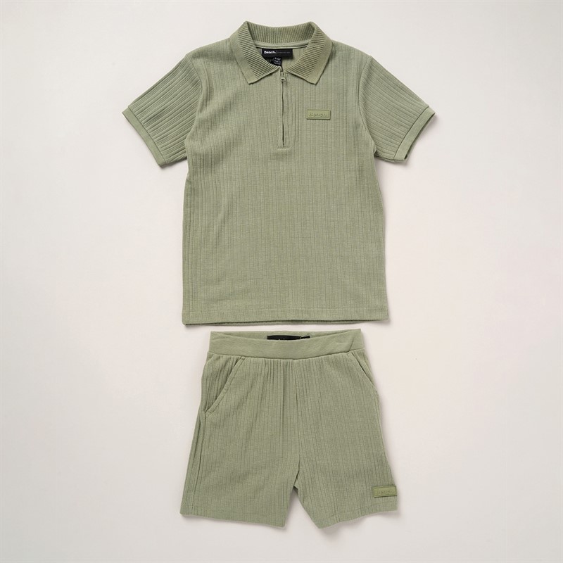 Bench Boys Ribbed Polo Shirt And Shorts Co-Ord Set Green